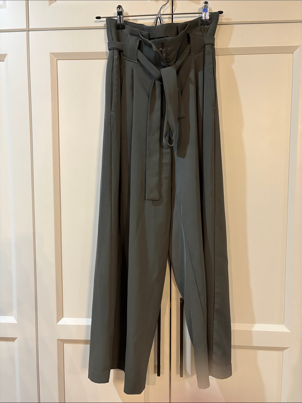 Dynamite Olive Green High-Waist Wide-Leg Tie-Belt Trousers
